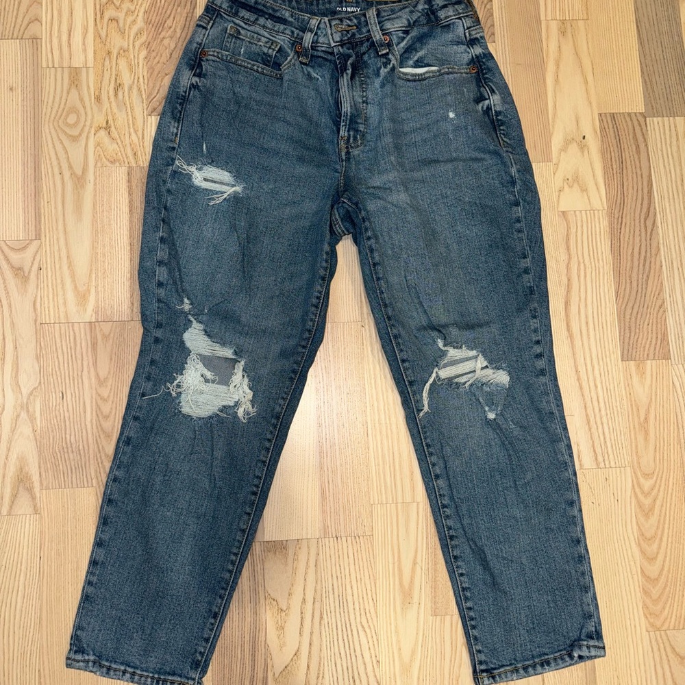 Old Navy Blue High-Rise Curvy O.G. Straight Jeans Distressed (Never Worn)